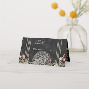 Viking Wolf & Roses. A stylised wolf's head Place Card