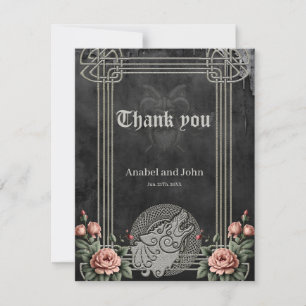 Viking Wolf & Roses. A stylised wolf's head,  Thank You Card