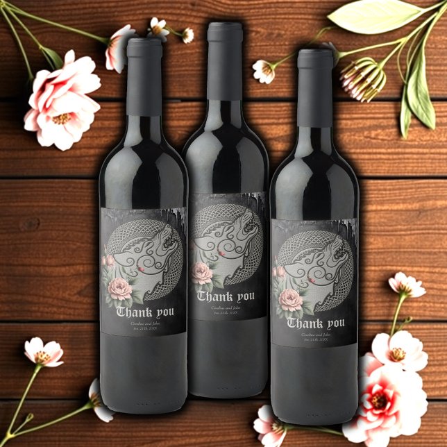 Viking Wolf & Roses. A stylised wolf's head Wine Label (Creator Uploaded)