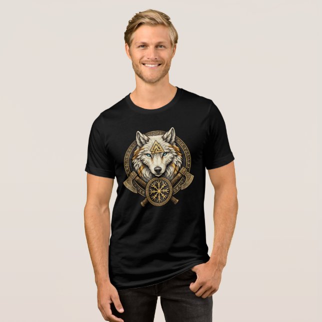 Viking Wolf Symbol Norse Mythology Nordic Rune Tri-Blend Shirt (Front Full)