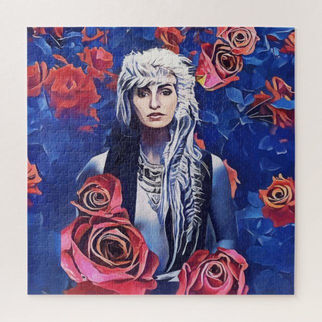 Viking Woman Red Roses Original Abstract Art Jigsaw Puzzle (Vertical)