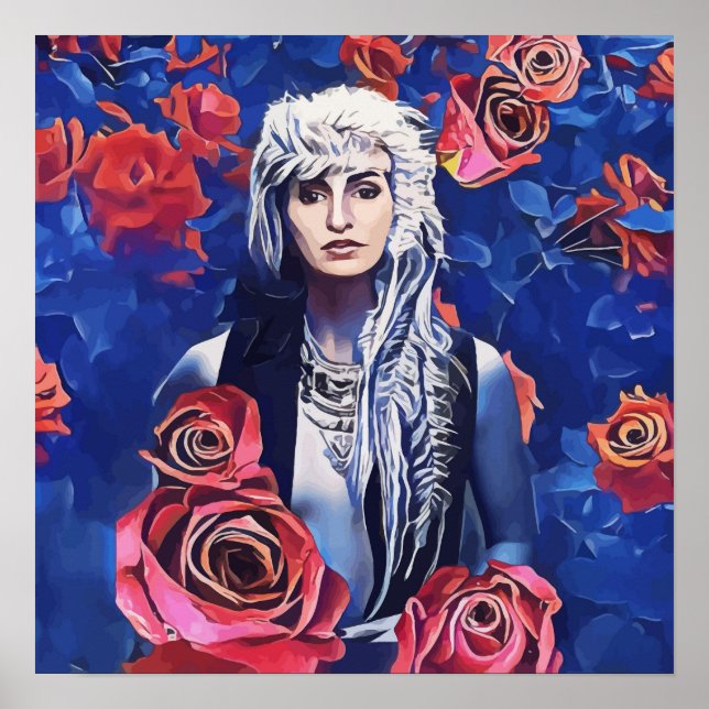 Viking Woman Red Roses Original Abstract Art Poster (Front)