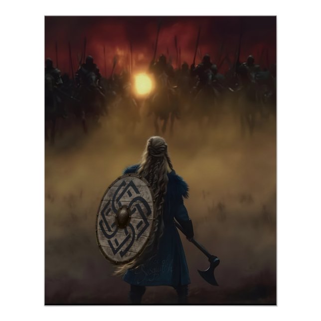 Viking  Woman Warrior Faces Danger Poster (Front)