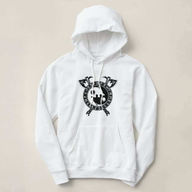 Viking Yin Yang Wolf And Axe Hoodie (Design Front)
