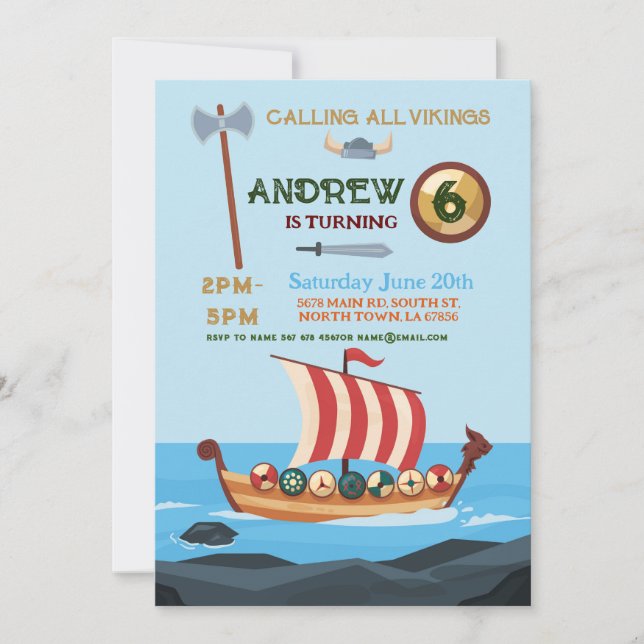 Vikings Birthday Boat Warrior Axe Invitation (Front)