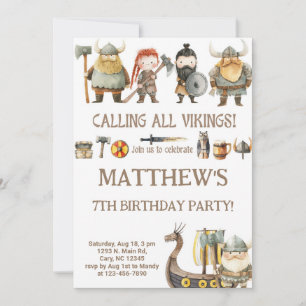 Vikings, calling all Vikings boy birthday invite. Invitation