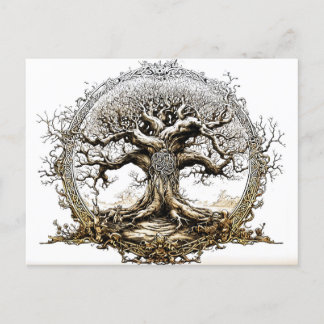 VikingSketch Pen Drawing of a Norse Yggdrasil tree Postcard