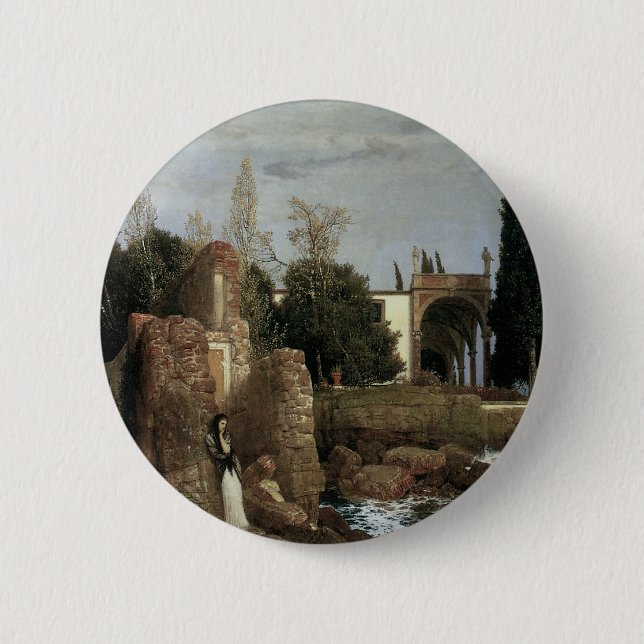 Villa By The Sea by Arnold Bocklin, Symbolism Art 6 Cm Round Badge (Front)