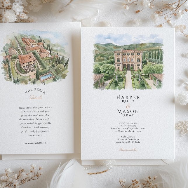 Villa Cetinale Tuscany Watercolor Wedding Invitation (Creator Uploaded)