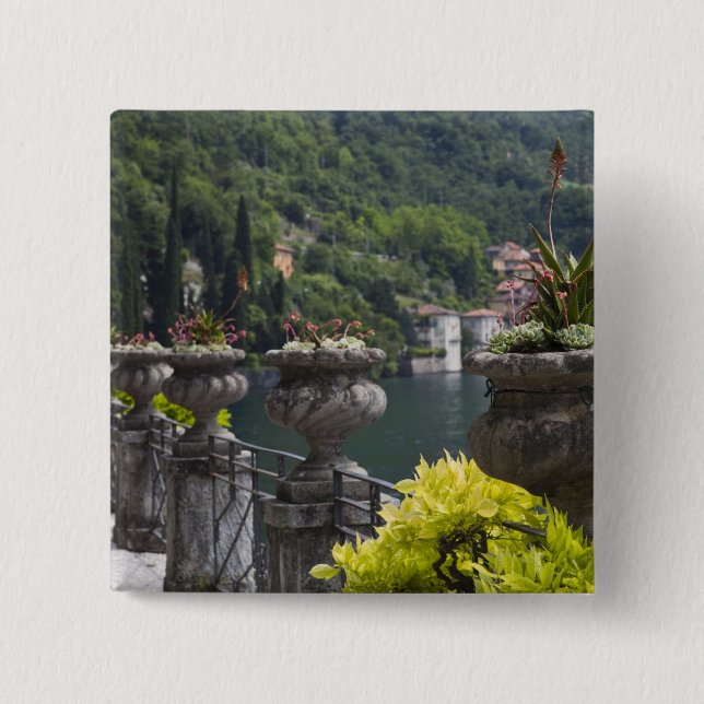 Villa Monastero, gardens and lakefront, Varenna, 15 Cm Square Badge (Front)