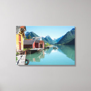 Village and a fjord in Norway canvas print