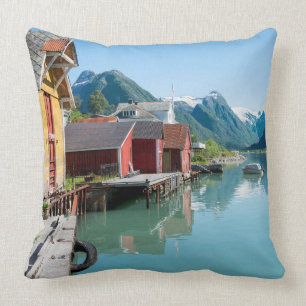Village and a fjord in Norway throw pillow