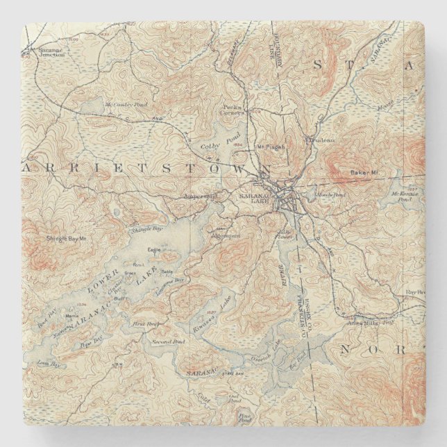 Village and area of Saranac Lake in Adirondacks Stone Coaster (Front)