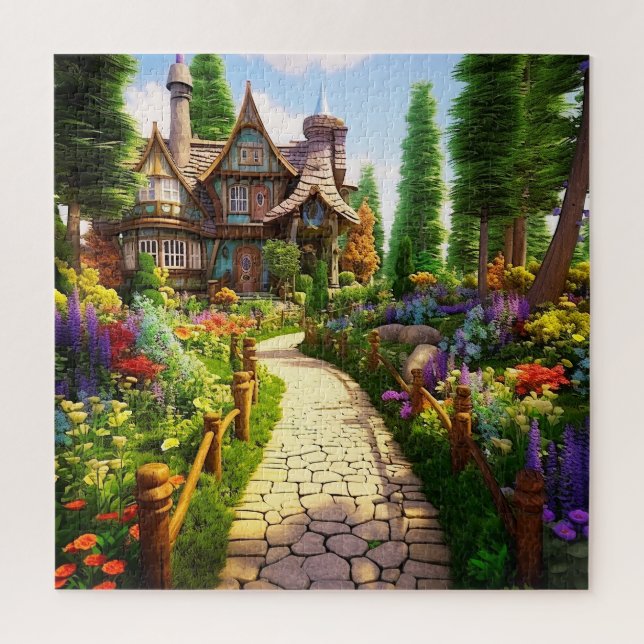 Village Beautiful Green Colourful Girly Spring Jigsaw Puzzle (Vertical)