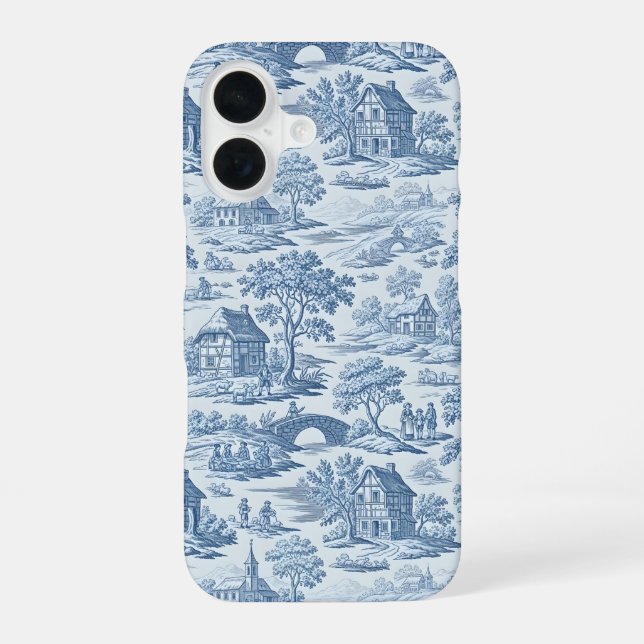Village Blue Toile iPhone 16 Case (Back)