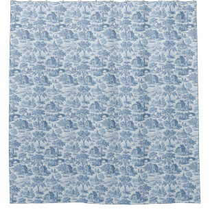 Village Blue Toile Shower Curtain