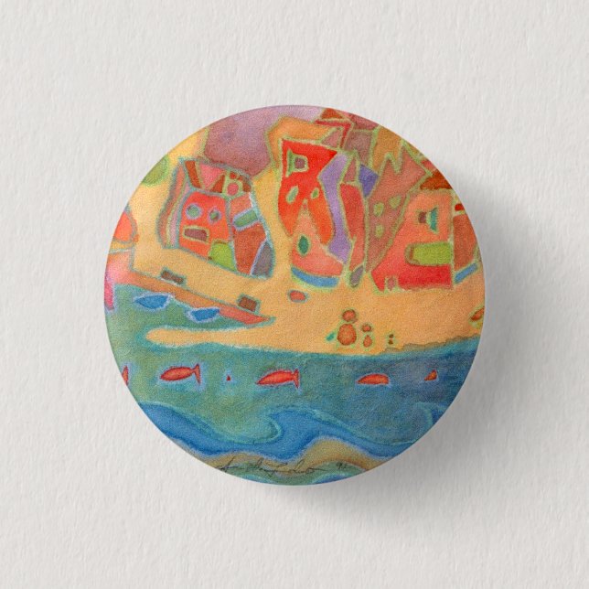 Village by the sea 3 cm round badge (Front)