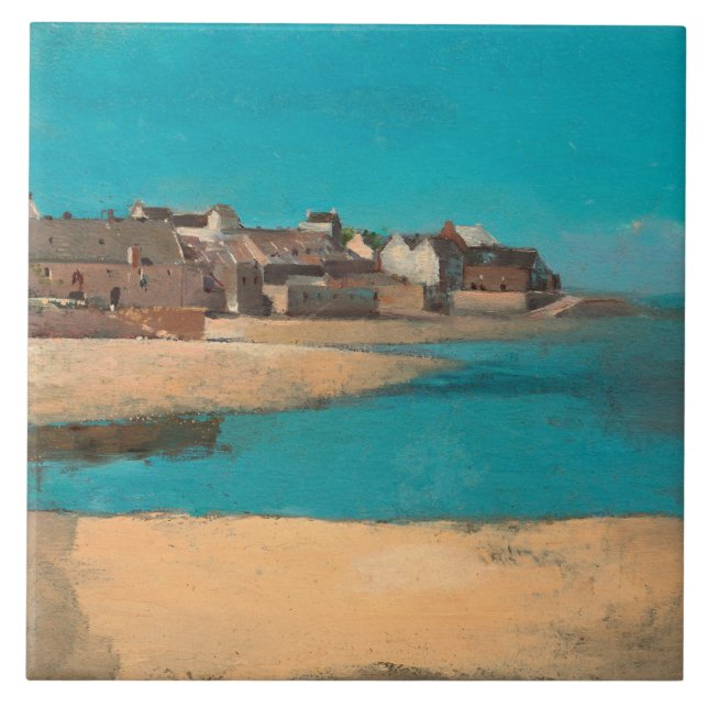 Village by the Sea in Brittany by Odilon Redon Tile (Front)