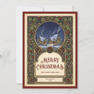 Village Christmas Art Nouveau Vintage Holiday Card