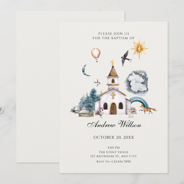 Village church garden baptism invitation (Front/Back)
