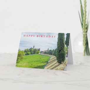 Village church view birthday card