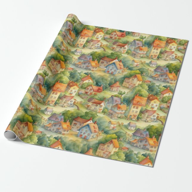 VILLAGE Countryside #2 Wrapping Paper (Unrolled)