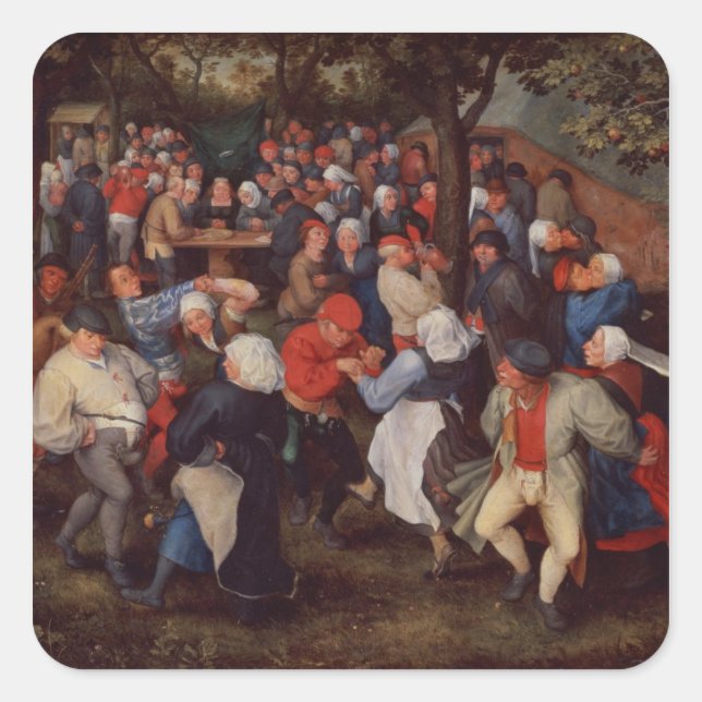 Village Dance (oil on panel) Square Sticker (Front)