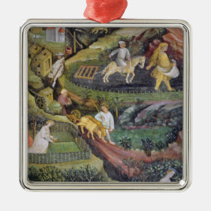 Village farmers doing work in April Metal Tree Decoration