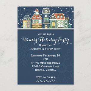 Village Homes Winter Snow Scene Holiday Party Invitation