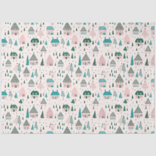 Village Houses Trees Birds Christmas Tissue Paper