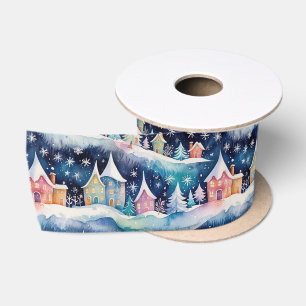 Village in a Snowstorm Holiday Satin Ribbon