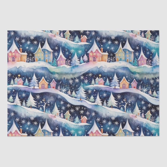 Village in a Snowstorm Holiday Tissue Paper (Front)