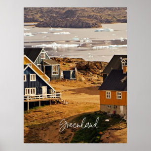Village in Greenland, scenic landscape photo Poster