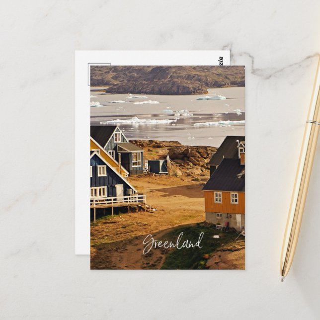Village in Greenland, scenic landscape photograph Postcard (Front/Back In Situ)