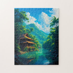 Village in Nature’s Embrace Jigsaw Puzzle