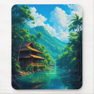 Village in Nature’s Embrace Mouse Mat