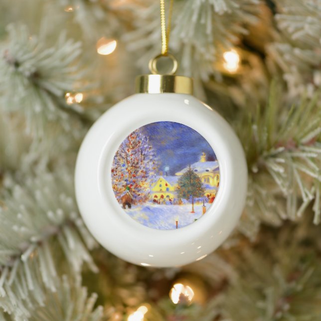 Village in winter ceramic ball christmas ornament (Tree)