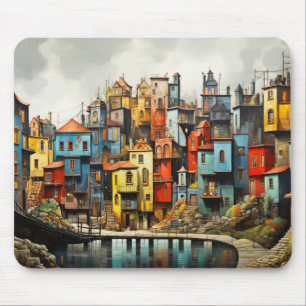 Village Landscape Concept Abstract Colourful Art Mouse Mat