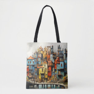 Village Landscape Concept Abstract Colourful Art Tote Bag