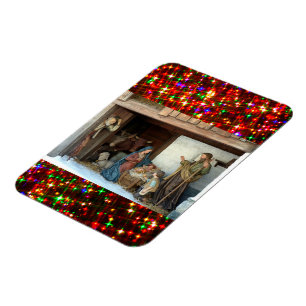 Village Nativity Under Canopy Multi-coloured Stars Magnet