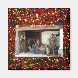 Village Nativity Under Canopy Multi-coloured Stars Magnet