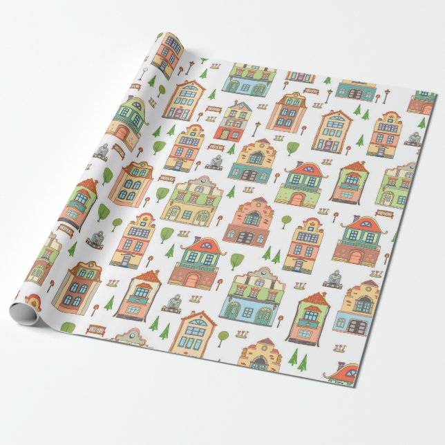 Village Neighbourhood City Homes Welcome Wrapping Paper (Unrolled)