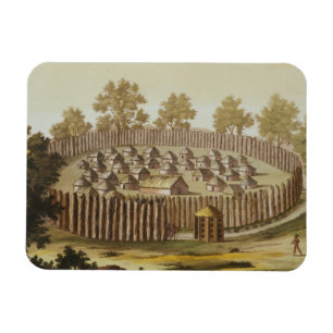 Village of an Indigenous Tribe in Florida, engrave Magnet
