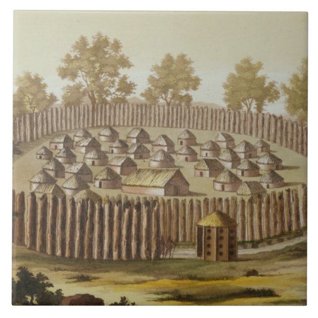 Village of an Indigenous Tribe in Florida, engrave Tile (Front)