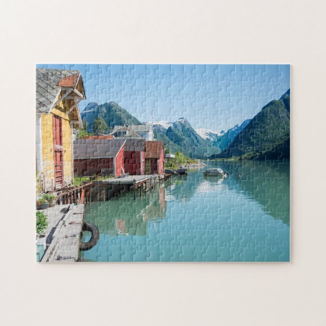 Village of Fjærland and a fjord in Norway jigsaw Jigsaw Puzzle (Horizontal)