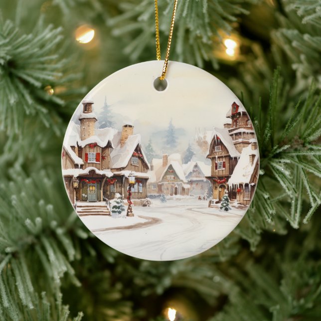 Village on a Christmas day Ceramic Tree Decoration (Tree)