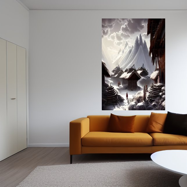 Village on the snow and mountain | AI Art  Poster (Creator Uploaded)