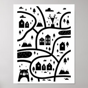 Village Scandinavian Nursery Poster