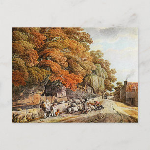 Village Scene Watercolor Painting Postcard! Postcard