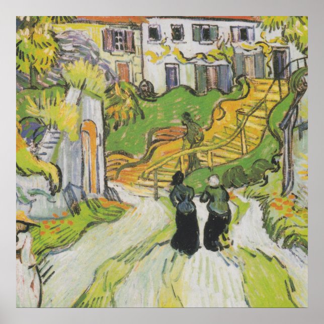 Village Street and Stairs in Auvers with Figures Poster (Front)
